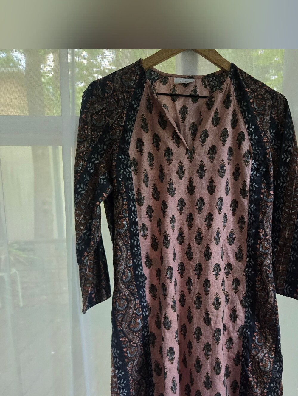 Boho Paisley Printed Tunic Dress - Dusty Rose & Navy